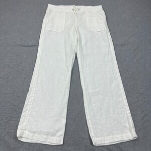 Athleta Pants Women's 14 White Cabo Linen Wide Leg Chambray 100% Linen Trousers